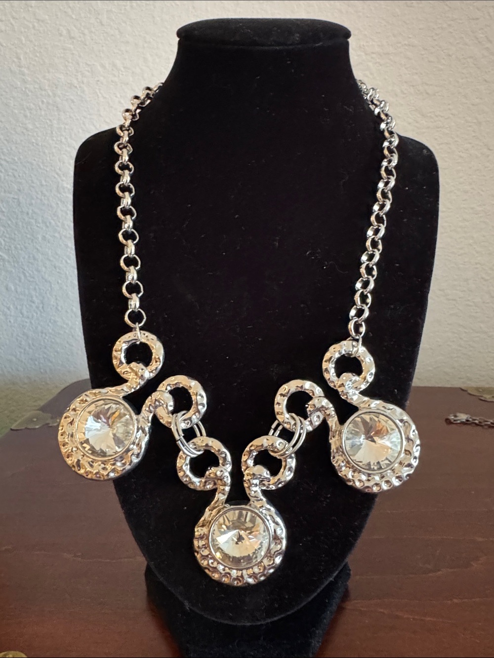 Silver-Tone Crystal Statement Necklace - Clear